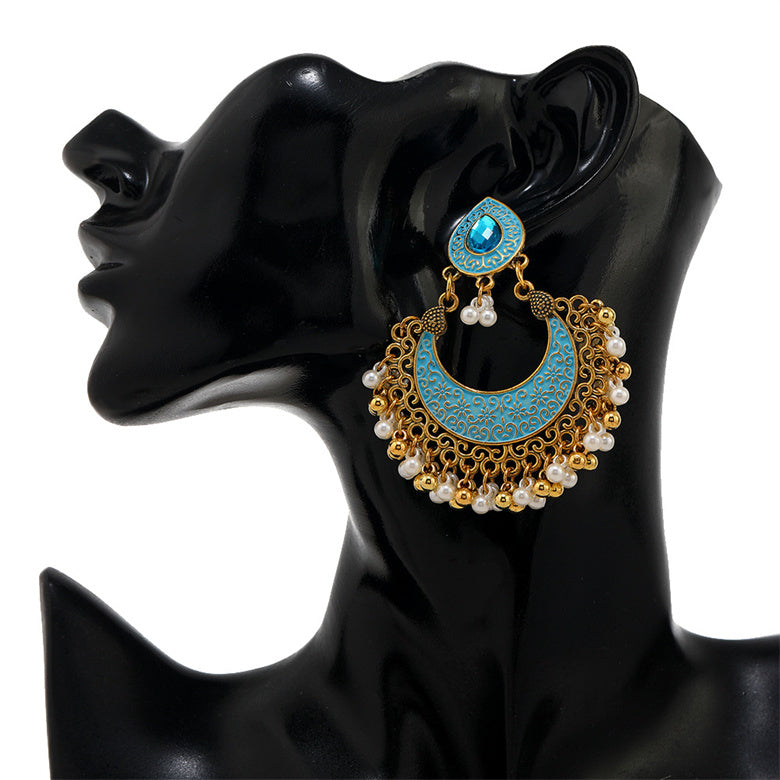 Vintage Indian Style Hollow Bell Pendant Earrings