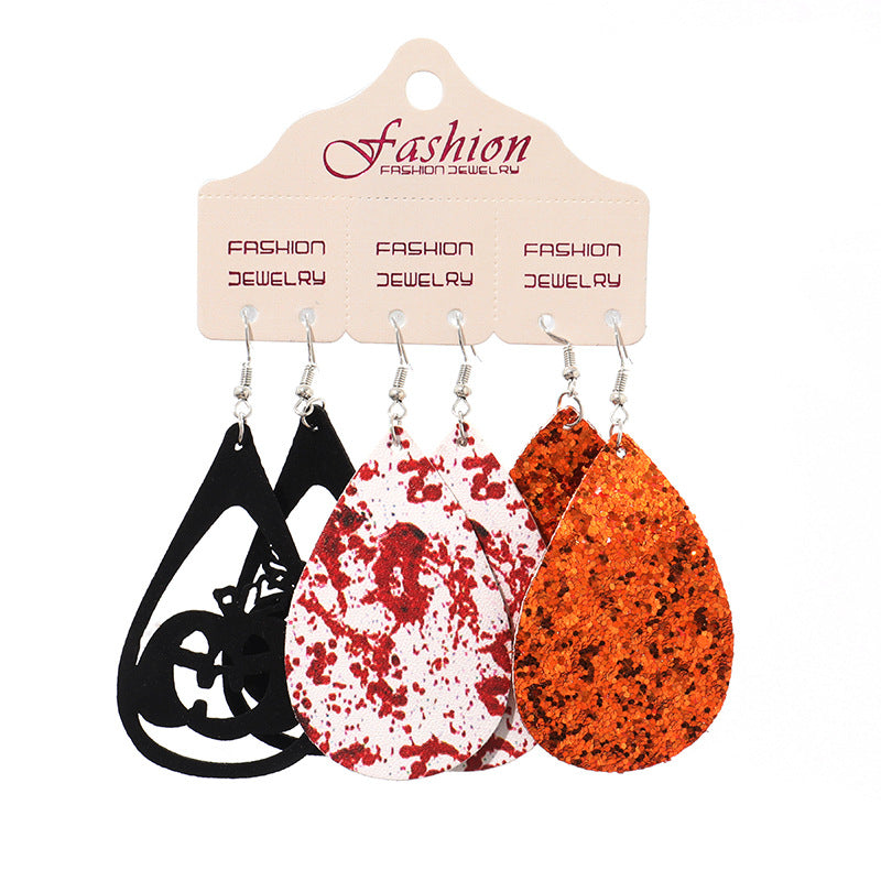 PU Leather Earrings Set Halloween Gift