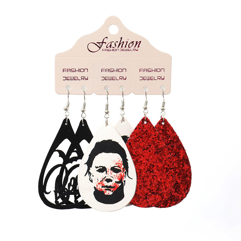 PU Leather Earrings Set Halloween Gift