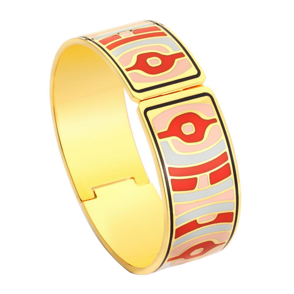 Enamel Hand Beauty Good Luck Comes 18K Real Gold Plated Bracelet