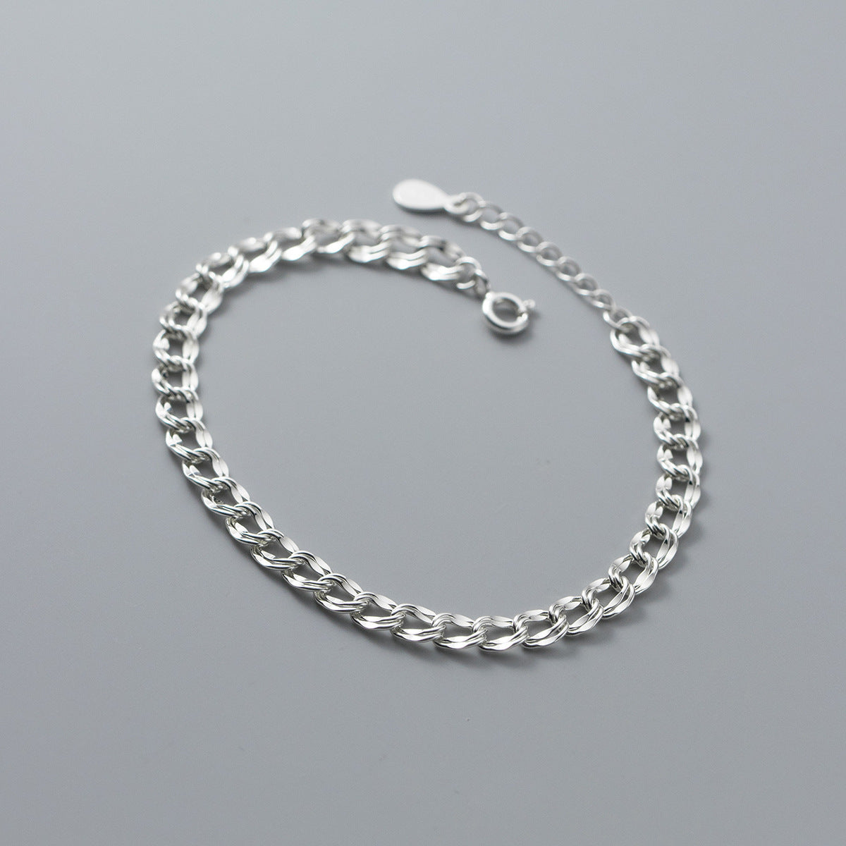 S925 Silver Glossy Buckle Chain Corrugated Bracelet