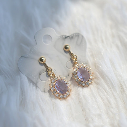 Retro Hong Kong Style Light Purple Zircon Earrings