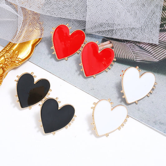 Love Heart-shaped Small Ear Studs Geometric Round Drop Oil