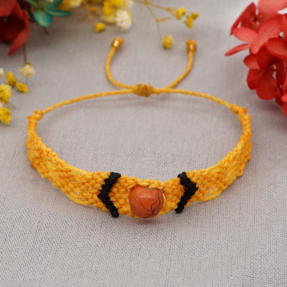 Ethnic Style Wax Rope Thread Carrying Strap Handmade Natural Stone Beaded Braided Rope Bracelet