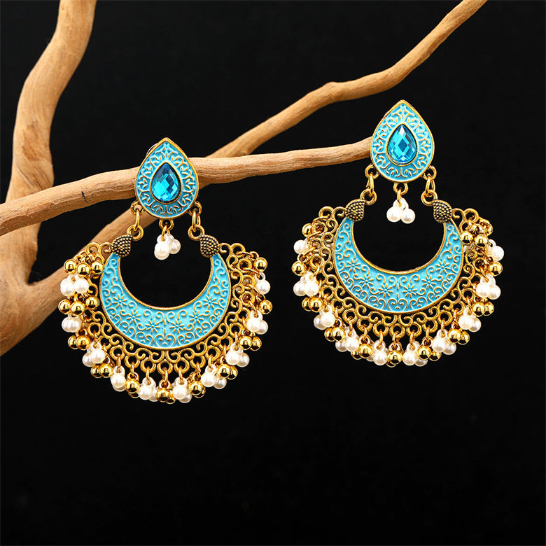 Vintage Indian Style Hollow Bell Pendant Earrings