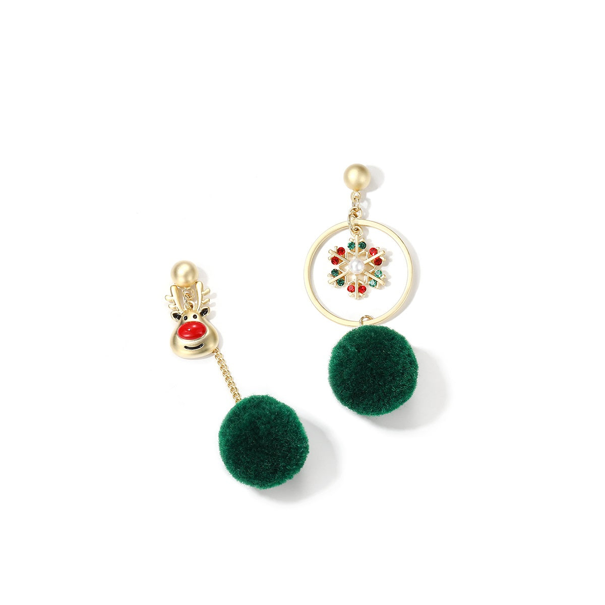 Christmas Elk Snowflake Wool Ball Ear Studs Female