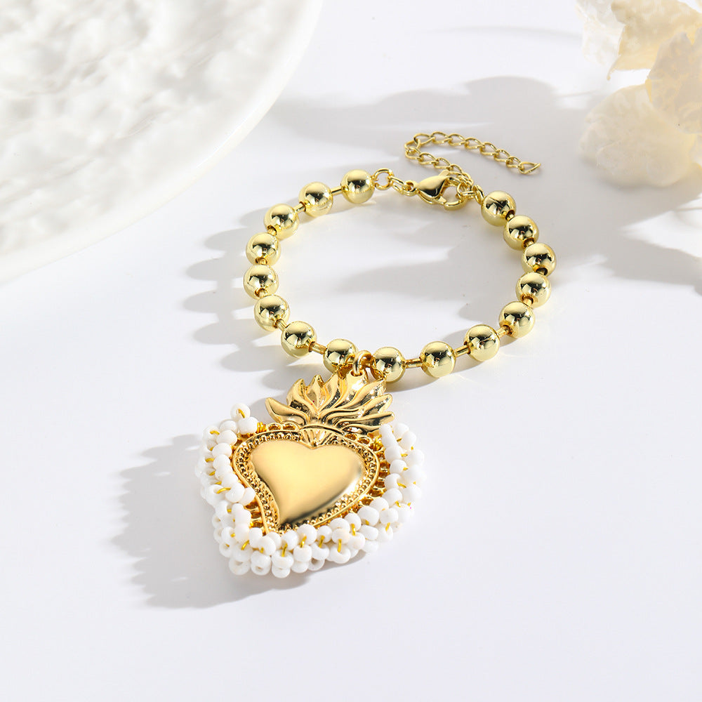 Retro Small Rice-shaped Beads Hand-woven Heart Bracelet