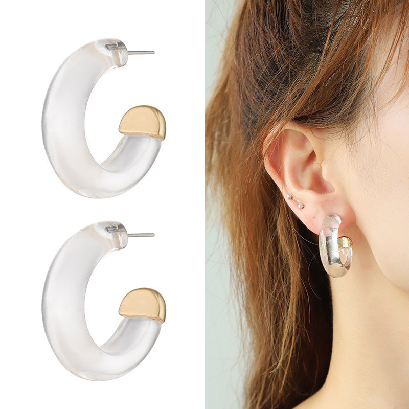 Alloy Spot Drill Transparent Resin Earrings For Women