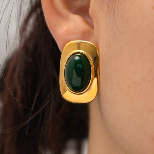 18K Gold Retro Affordable Luxury High-grade Oval Earrings