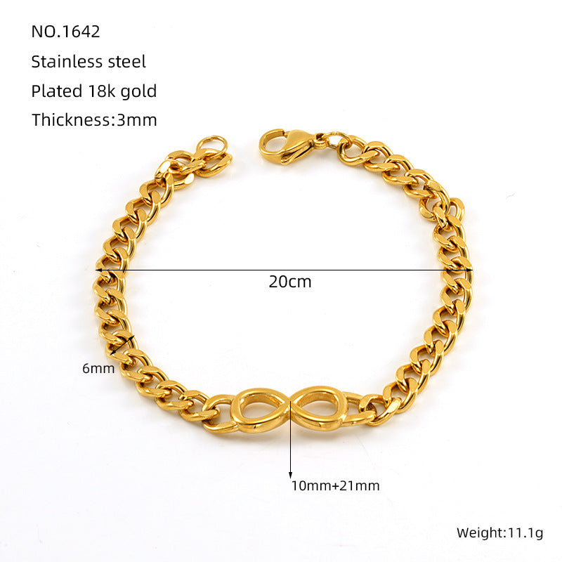 Fashion Stainless Steel Cuban Link Chain Bracelet Numbers