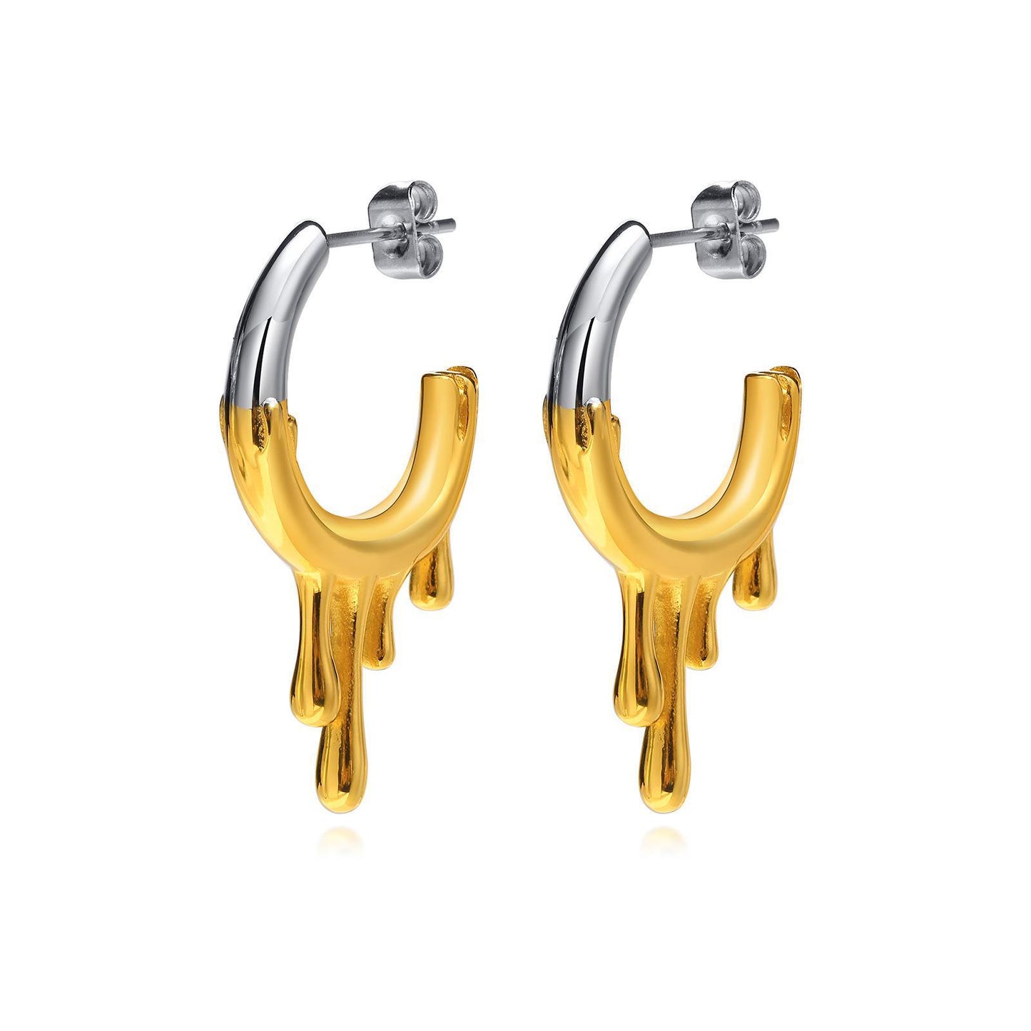 Titanium Steel Irregular Flowing Water Drop C Row Earrings