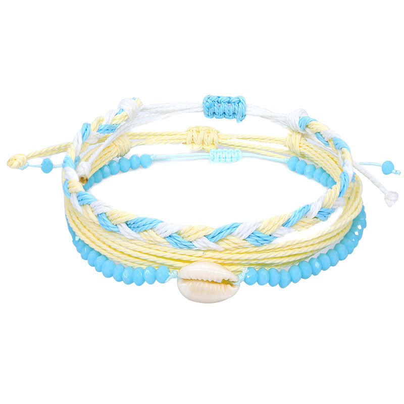 Shell Wax Line Hand Weaving Bracelet Three-piece Set