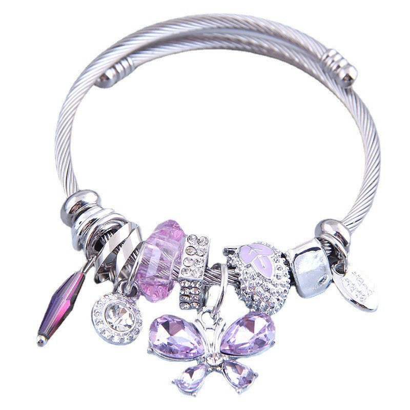 Stainless Steel Butterfly Crystal Tassel Bracelet