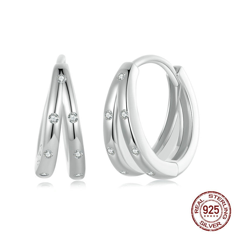 Simple Ring S925 Sterling Silver White Gold Plated Earrings