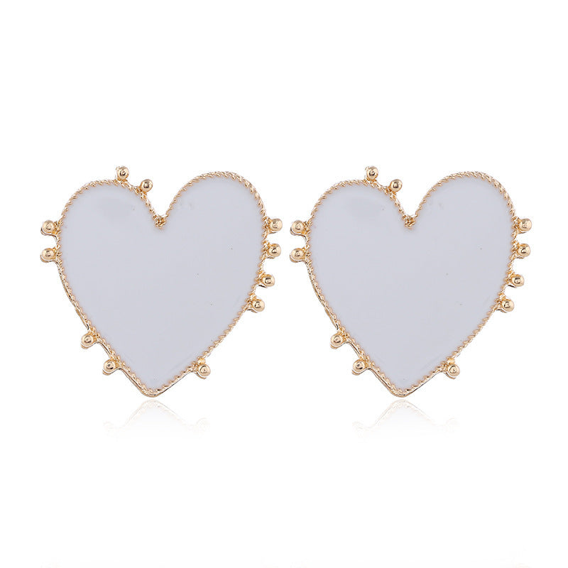 Love Heart-shaped Small Ear Studs Geometric Round Drop Oil