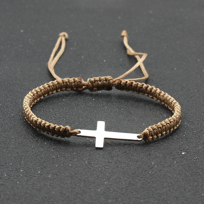 Simple Stainless Steel Cross Hand-woven Adjustable Red Rope Bracelet