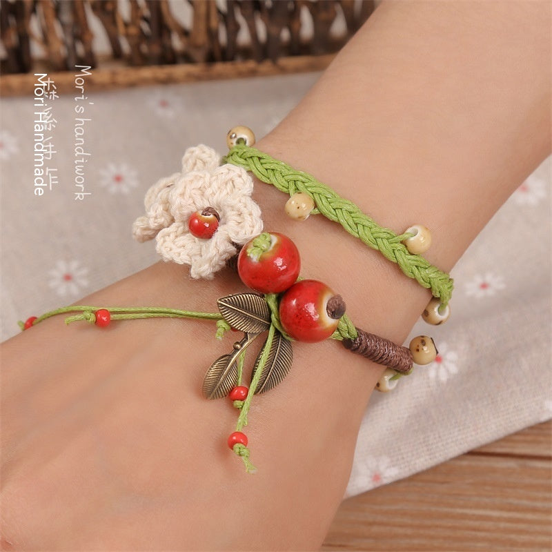 Sen Series Ceramic Bracelet Handwoven Flower Neckchain Small Art Fairy Girl Heart Gift