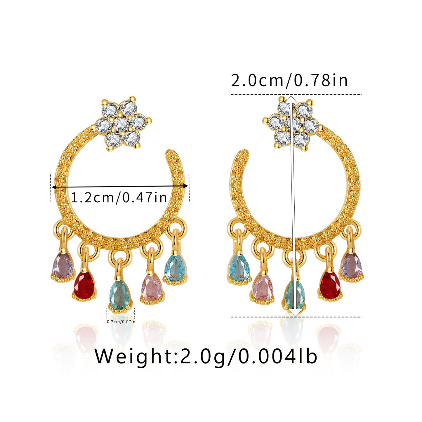 Niche Zircon Stud Earrings Brass Plated Bohemian Style