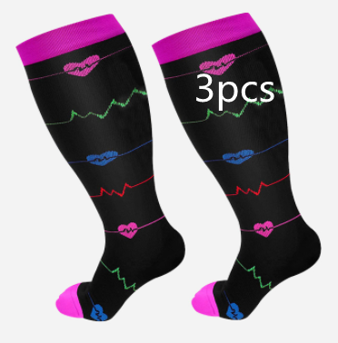 Plus Size Compression Socks Men's And Women's Pressure Socks High Elasticity Fat Socks Sports Fitness Printing Running Socks