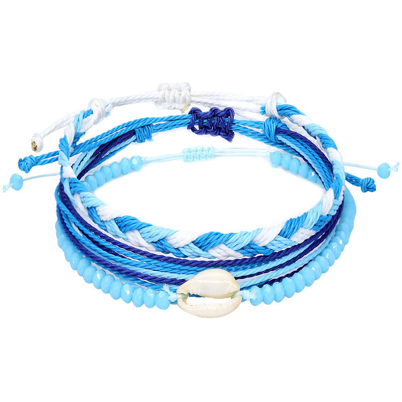 Shell Wax Line Hand Weaving Bracelet Three-piece Set